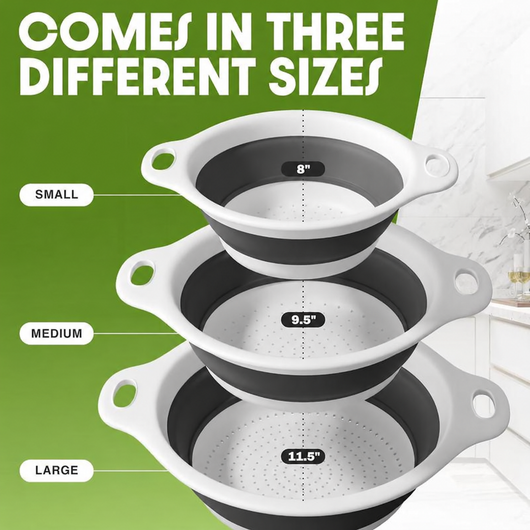 Collapsible Colander Set with Draining Base (3 Sizes + Base)