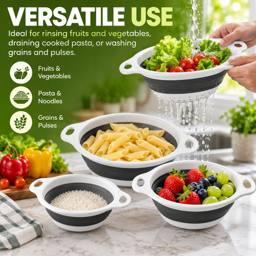 Collapsible Colander Set with Draining Base (3 Sizes + Base)