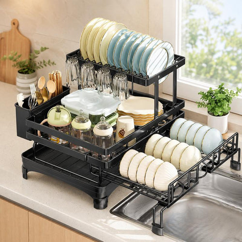 2-Tier Self-Draining Dish Rack: Bone-Dry Counter