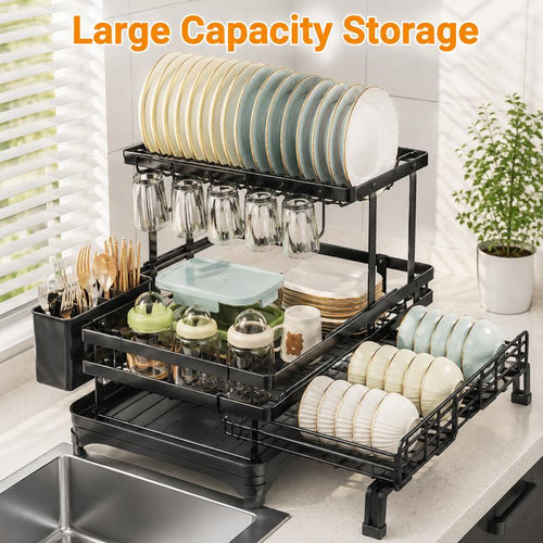2-Tier Self-Draining Dish Rack: Bone-Dry Counter
