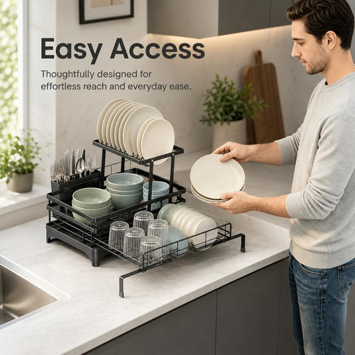 2-Tier Self-Draining Dish Rack: Bone-Dry Counter