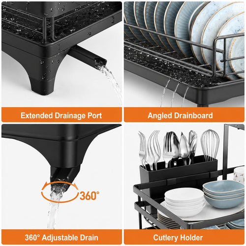 2-Tier Self-Draining Dish Rack: Bone-Dry Counter