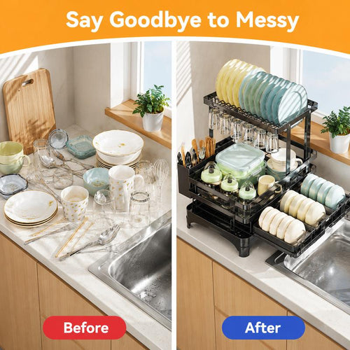 2-Tier Self-Draining Dish Rack: Bone-Dry Counter