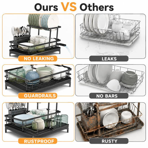 2-Tier Self-Draining Dish Rack: Bone-Dry Counter