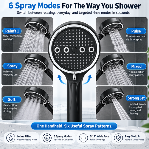 6-Mode Filtered Handheld Shower Head