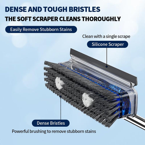 Liquid Dispensing Floor Scrub Brush with Squeegee: Cleaner Built Into the Head