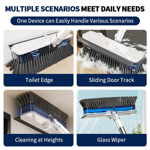 Liquid Dispensing Floor Scrub Brush with Squeegee: Cleaner Built Into the Head