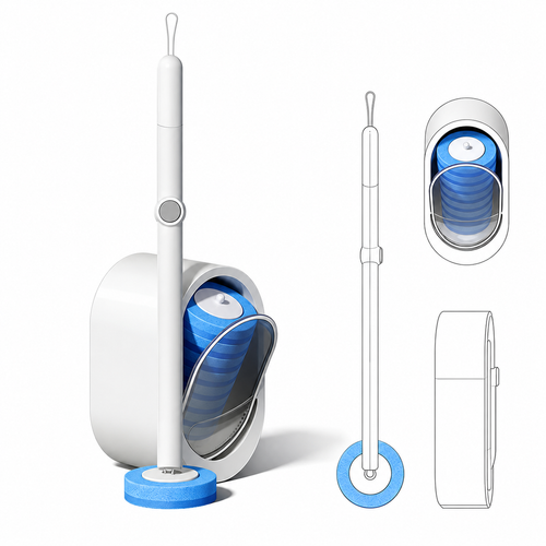 Disposable Toilet Brush Kit (No-Touch, with Refill Heads & Holder)