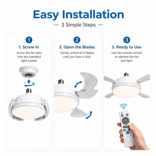 Screw-In Ceiling Fan with Light & Remote: No Electrician, 10-Second Install