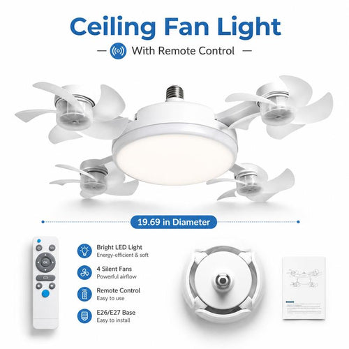 Screw-In Ceiling Fan with Light & Remote: No Electrician, 10-Second Install