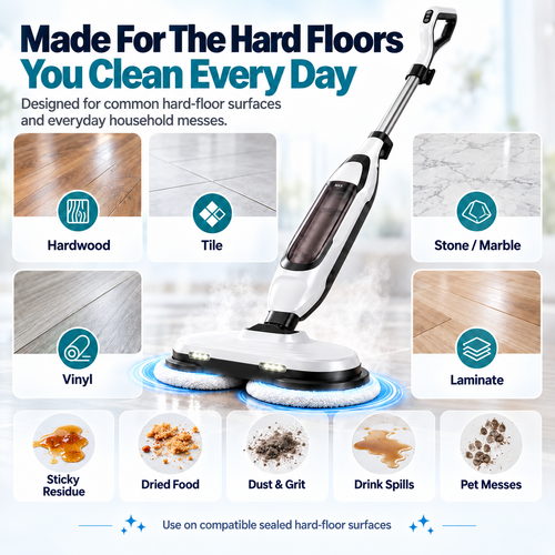 Dual-Head Spinning Steam Mop: Cleans in One Pass